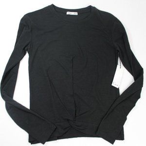 Dex Womens Solid Black Twist Front Long Sleeve Crew Neck Pullover Top Size XS